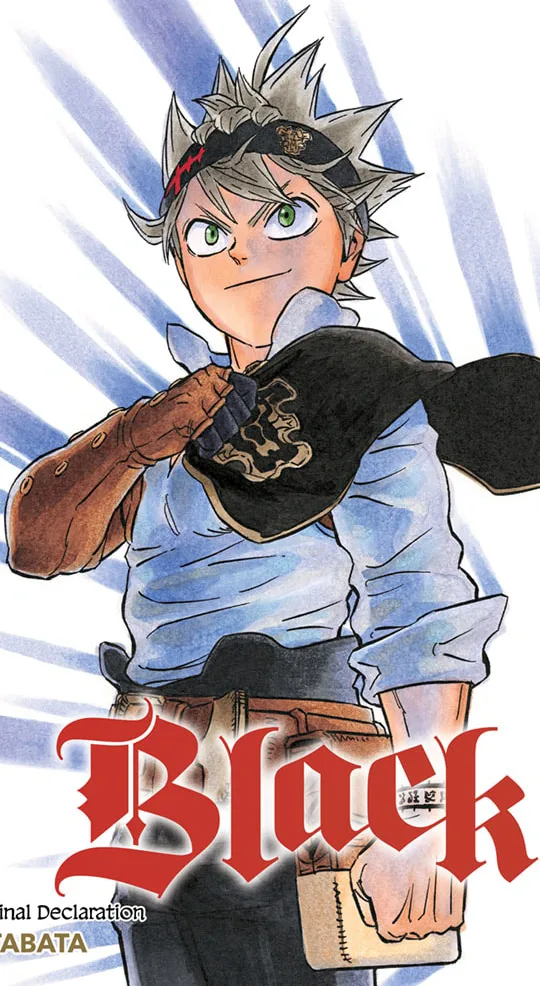 Short, spiky-haired blond boy with green eyes and a headband, hoisting a huge rough-edged black sword
