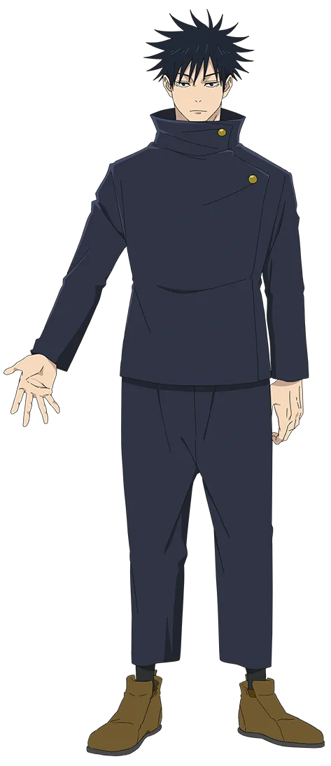 Megumi Fushiguro, spiky black hair, in the dark Jujutsu High uniform