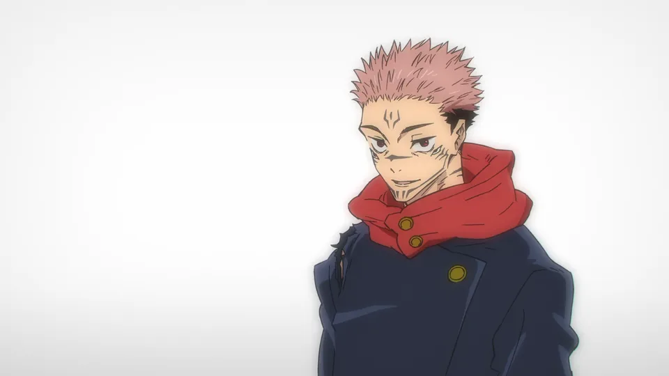 Ryomen Sukuna, tattooed face with multiple eyes, grinning