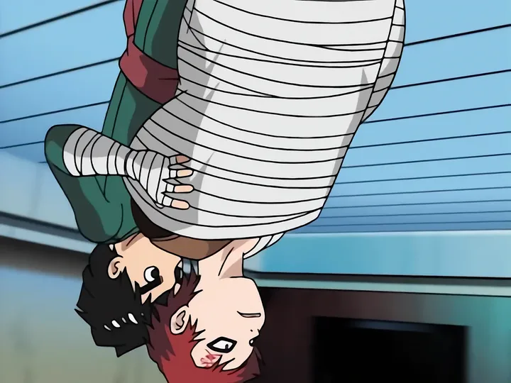 Still from Naruto episode 48, Gaara vs. Rock Lee: The Power of Youth Explodes!
