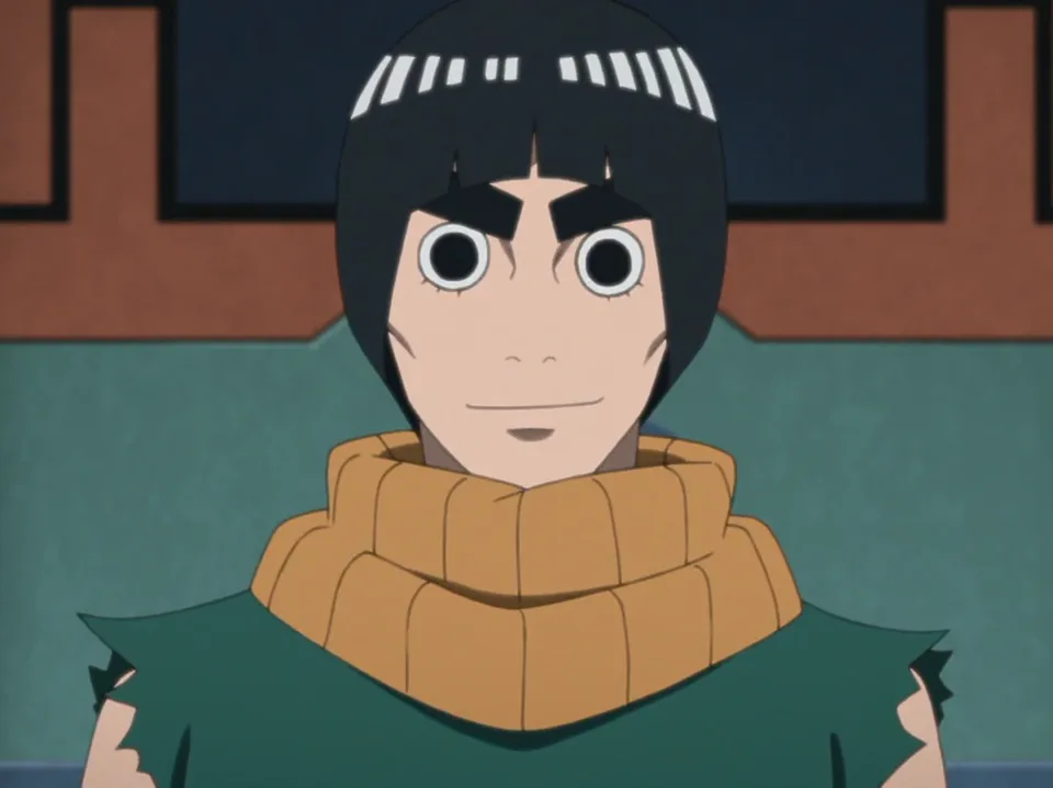 Portrait of a boy with a shiny black bowl haircut, enormous round eyes and very thick eyebrows, wearing a green bodysuit with orange leg warmers.